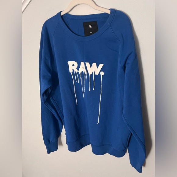 G-Star Raw Men’s XXL blue crewneck sweatshirt “raw” white paint splatter logo - Picture 1 of 9